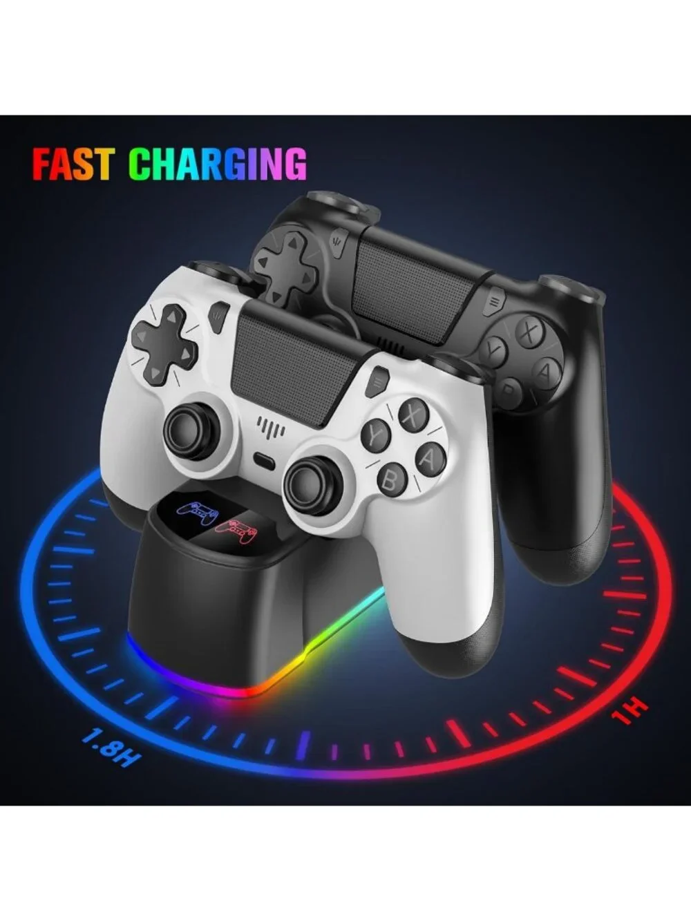 2 Pack Wireless Controllers with Charging Dock for PS4/Pro/Slim - LED Charging
